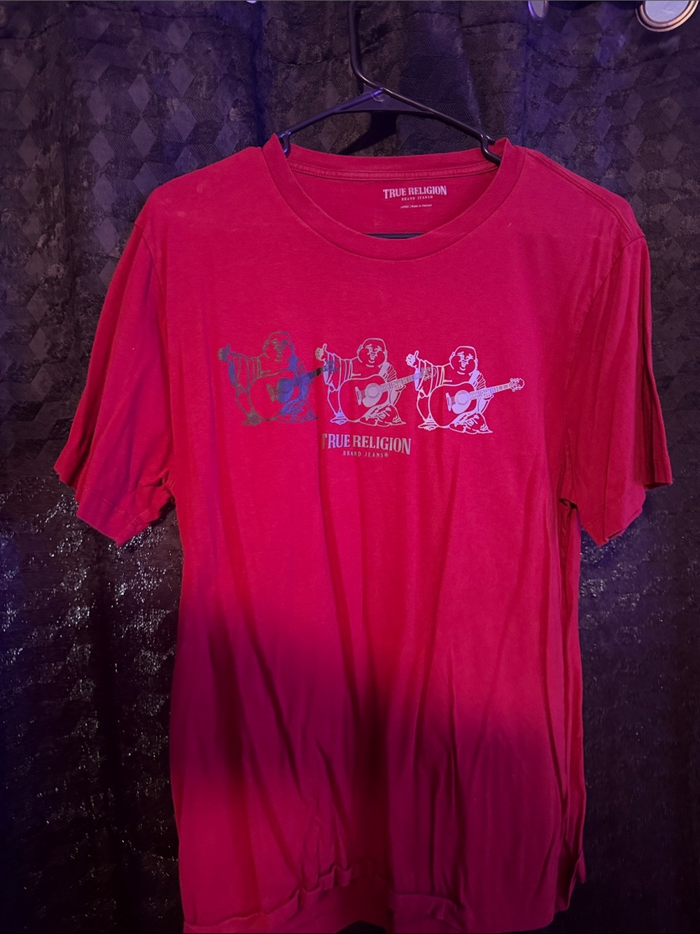 True Religion Bright Red Buddha Guitar Graphic Tee